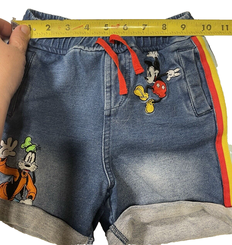 Disney Denim Shorts 4T Girl Mickey Goofy Embroidery Rainbow - Picture 15 of 19