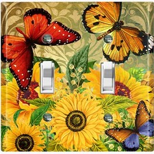 Metal Light Switch Cover Wall Plate Sunflower Bouquet Damask SUN003