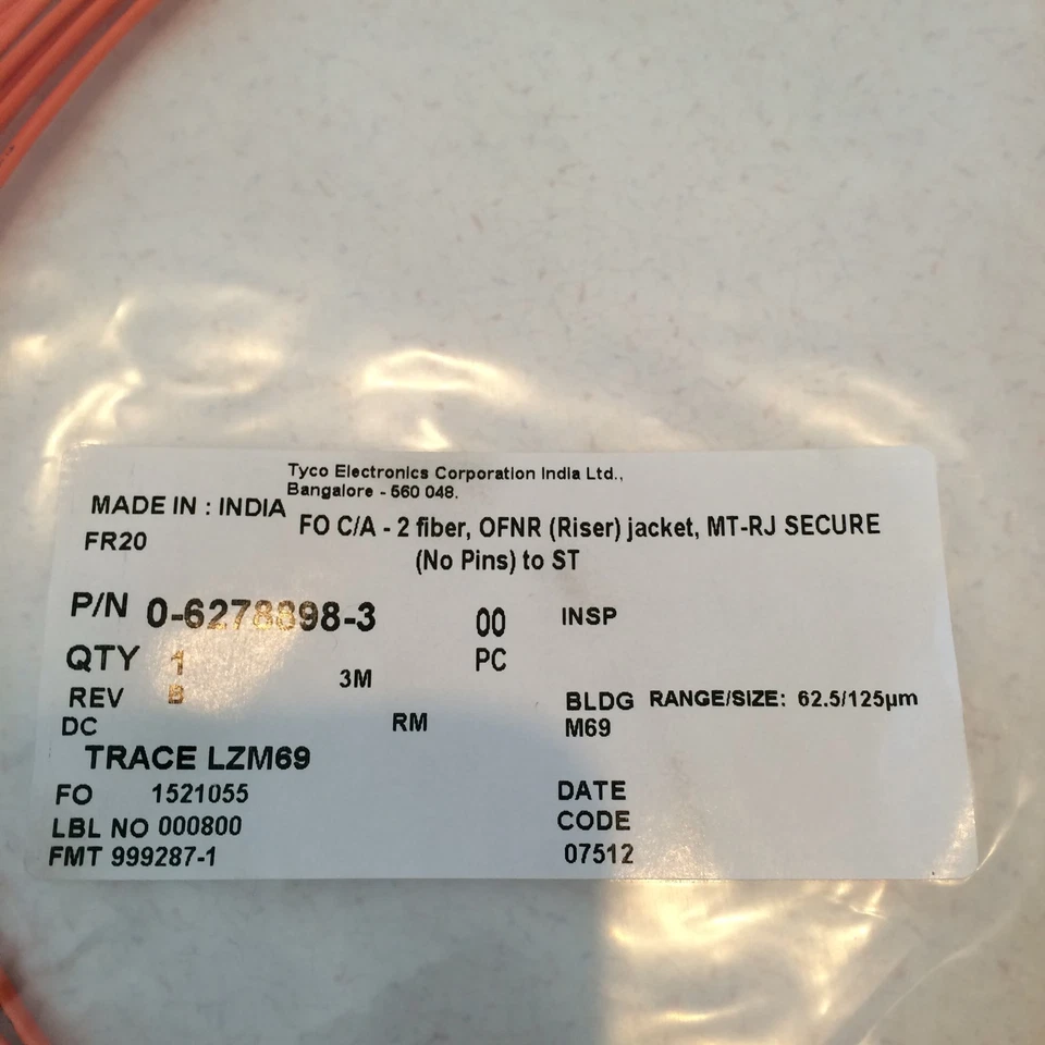 (20) MT-RJ to ST Multimode Fiber Duplex Patch Cord 3 Meter NEW Tyco Electronics - Image 4 of 4