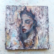 Original Oil Painting Mixed Media Textured Decor Wall Art Silence 8x8 in