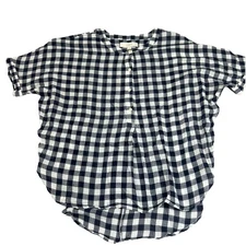 Loft Gingham Plaid 1/2 Button Up Top Cuff Sleeve Womens M Cottagecore Prairie