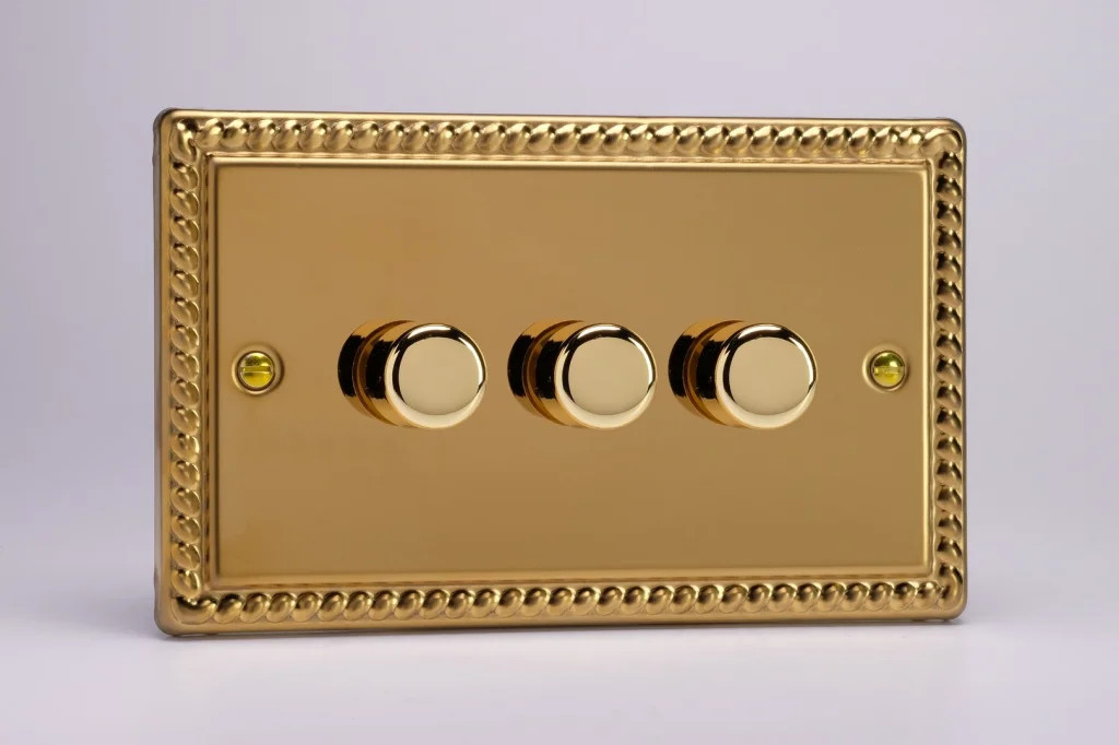 Dimmer Brass V-Pro Classic Georgian 120w Max 3-Gang 2-Way Varilight JGDP303