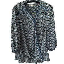 Max Studio Crossover blouse size 1X Blue brown cream