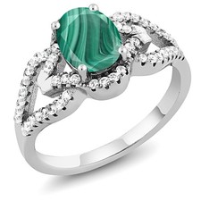 2.66 Ct Oval Green Malachite 925 Sterling Silver Ring