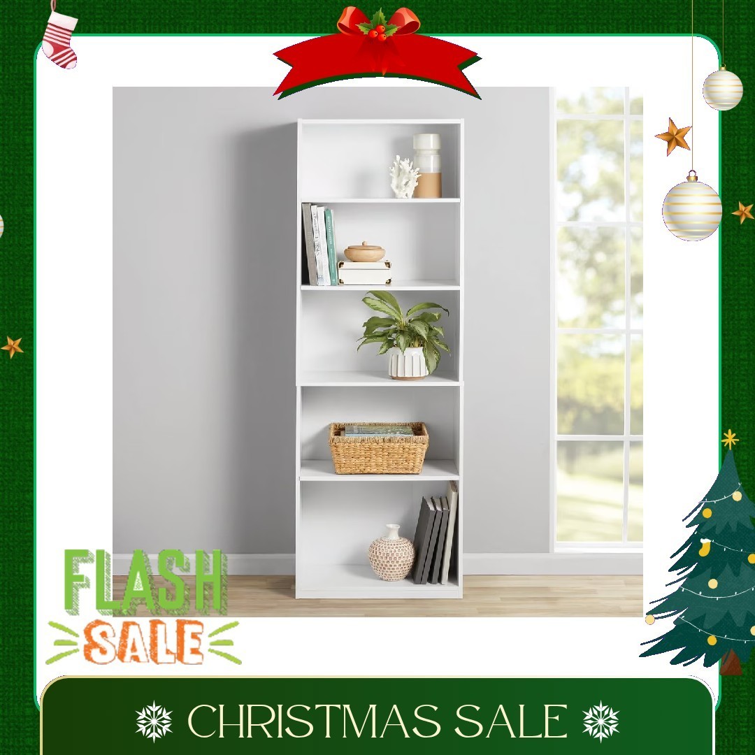 Mainstays 5-Shelf Bookcase with Adjustable Shelves, White