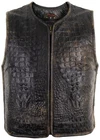 Men's leather cowl leather vest in crocodile look vintage brown cowhide