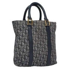 Christian Dior Trotter Canvas Hand Bag Navy Gold Auth bs22777
