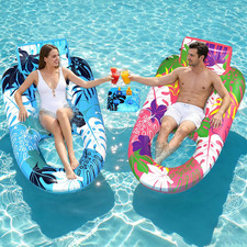 2 Pack Pool Floats Adult Heavy Duty, Inflatable Pool Lounger Float with Detachab