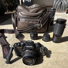 Ricoh KR-5 Film Camera with Lenses, Flash, Lens Case, and Camera Bag. TESTED