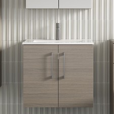 Nuie Arno Wall Hung 2-Door Vanity Unit & Basin-2 600mm - Solace Oak Woodgrain