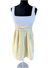 Zinc Juniors Y2K Yellow White Belted tank dress size M NWT Sleeveless Summer