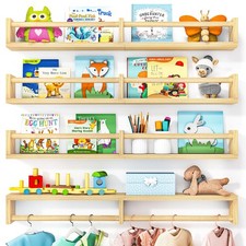 Fixwal Nursery Book Shelves, 32 Inch Floating Bookshelves for Wall Set of 4, Bab