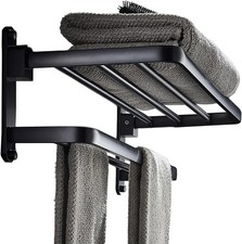 Matte Black 16-Inch Bathroom Towel Rack with Shelf 2 Bars - BZ305-A