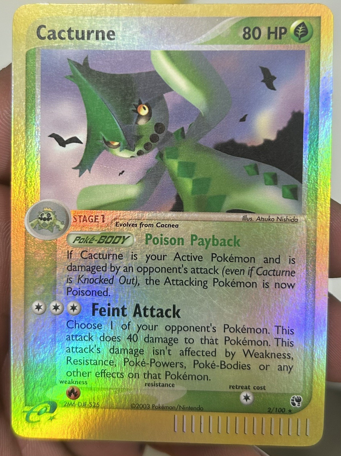 2003 Pokemon CACTURNE Ex Sandstorm REVERSE HOLO Foil RARE e-Reader Card 2/100 NM