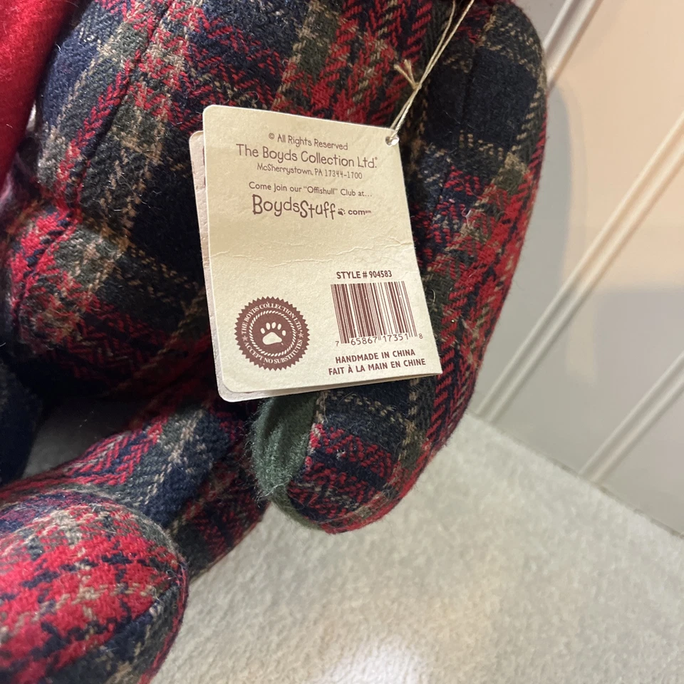 Boyd's Bear Wool Blend Red Christmas Plaid Teddy Bear Jointed 14" Beautiful! - Image 2 of 4