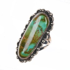 sz10 Vintage Navajo Royston turquoise sterling silver long ring size 10