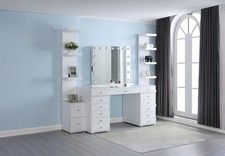 Yonkers Vanity Desk with LED Mirror Storage Drawers Makeup Table Organizer White