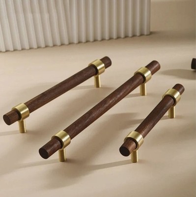 Brass&Walnut Wood Drawer Pull Knob Kitchen Handle Cabinet Pulls Cupboard Handle