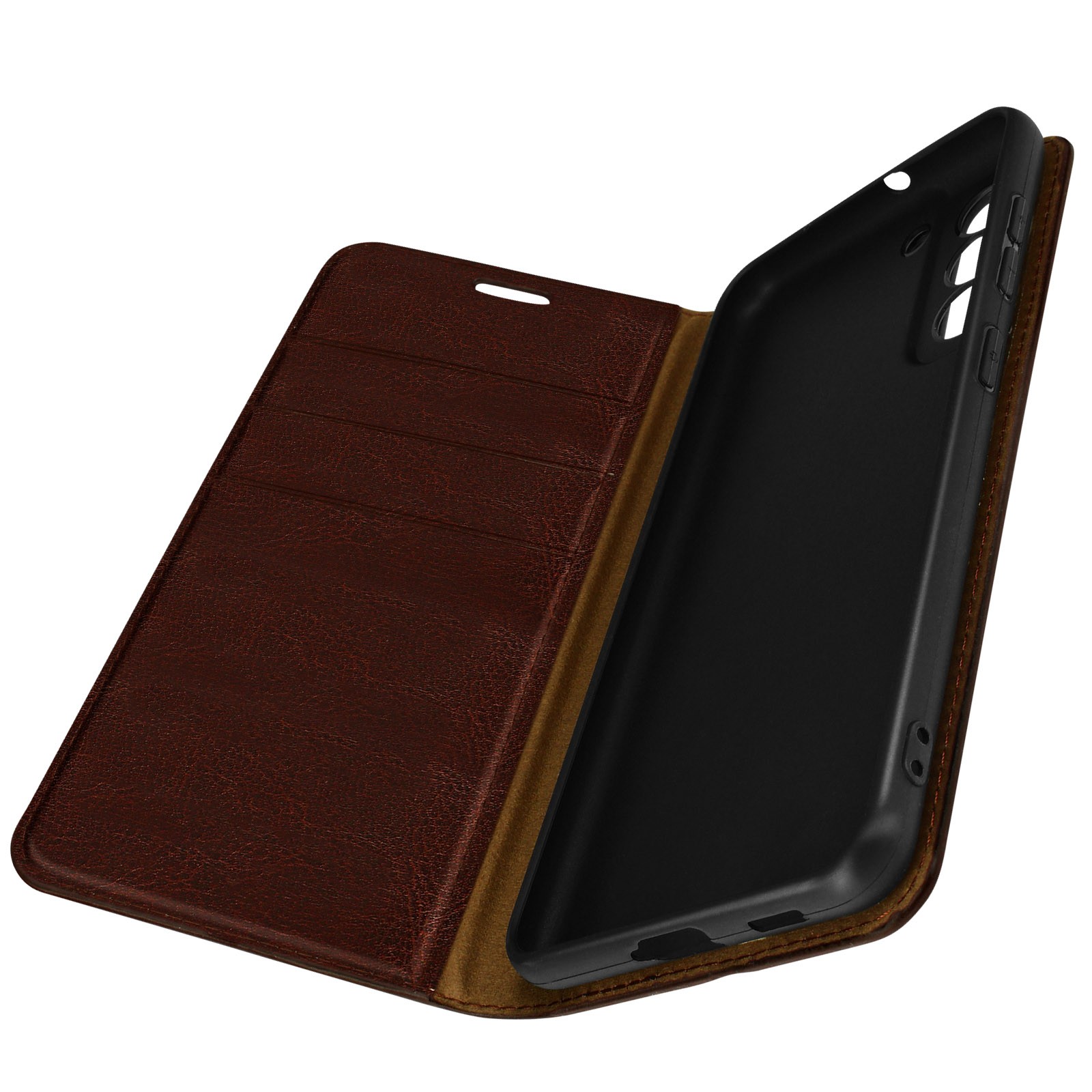 Coque en cuir Galaxy S21 FE marron étui portefeuille chic