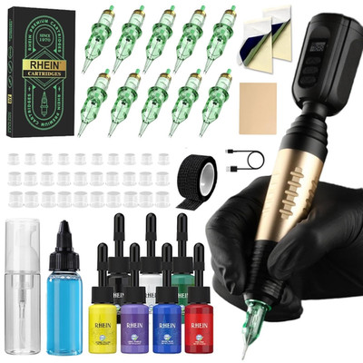 Tattoo Maschine Set Akku 1500mAh 7 Farben 10 Nadeln Profi Komplettset
