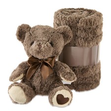 Valentines Day Bear Plush Gift Set With Gray 50x60 Inch Throw Blanket Combo