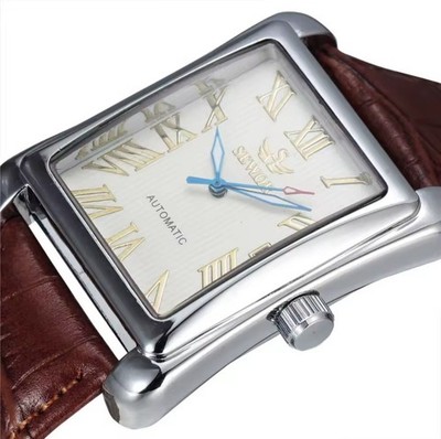 Mechanische Herrenuhr Automatikuhr Rechteck Armbanduhr Lederarmband Uhren