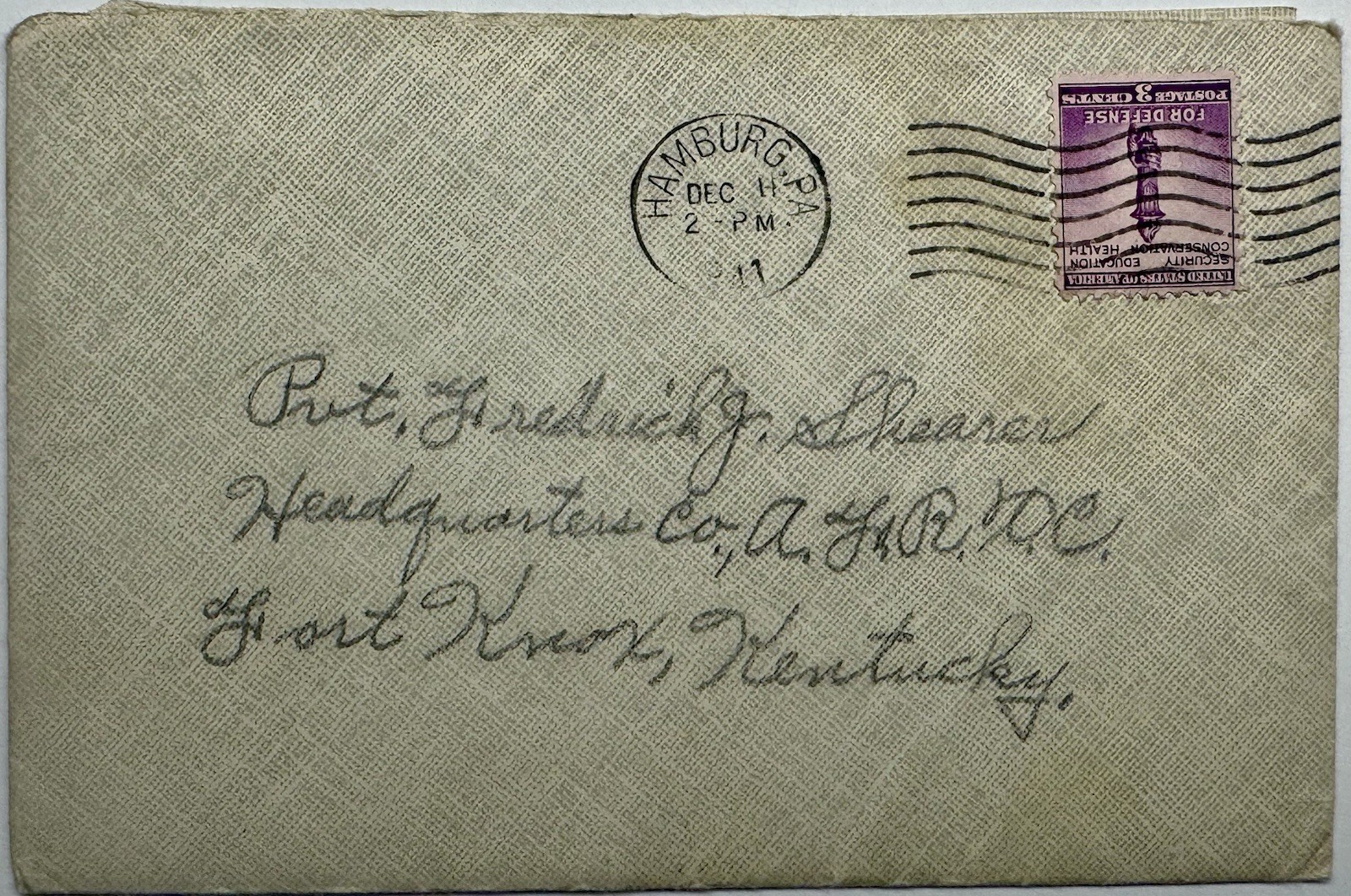 1941 USA Scott 901 Dec 11 Hamburg PA Fort Lewis WWII War Declaration Day Cover