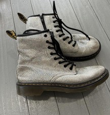 Dr. Martens 1460Y Boots Womens Size 6 Silver Glitter Lace Up Combat Punk Style