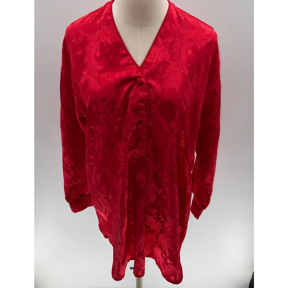 Camisa Henley de Colección Victoria's Secret Etiqueta Dorada Roja Floral Manga Larga para Dormir-M Foto 2 de 4