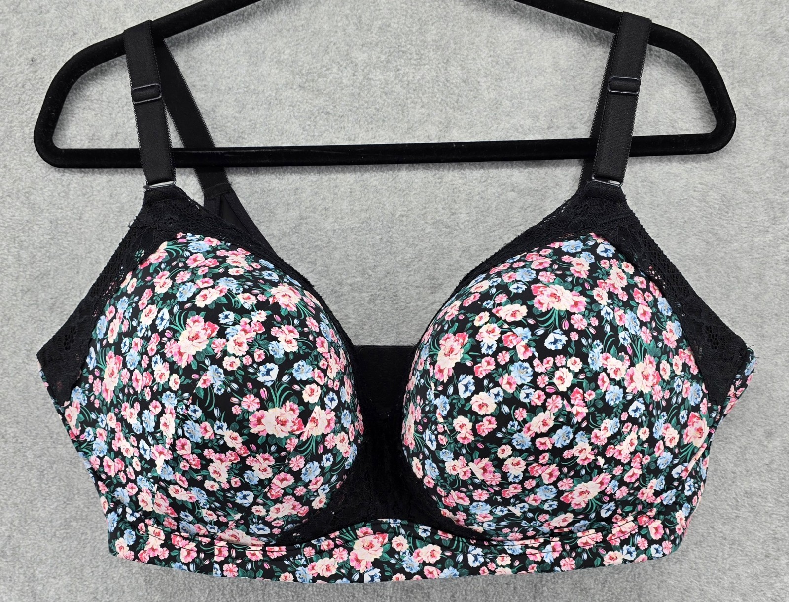 Torrid Bra Womens 42DDD Black Floral 360 Back Smoothing XO Plunge Push-Up Lace