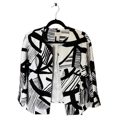 Veste Duster Rayée Chico's Pour Femme - Beige Et Blanc, Ouverte, Taille M (très Bon état)