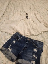 Express White Floral Lace Embroidered V-Neck ...