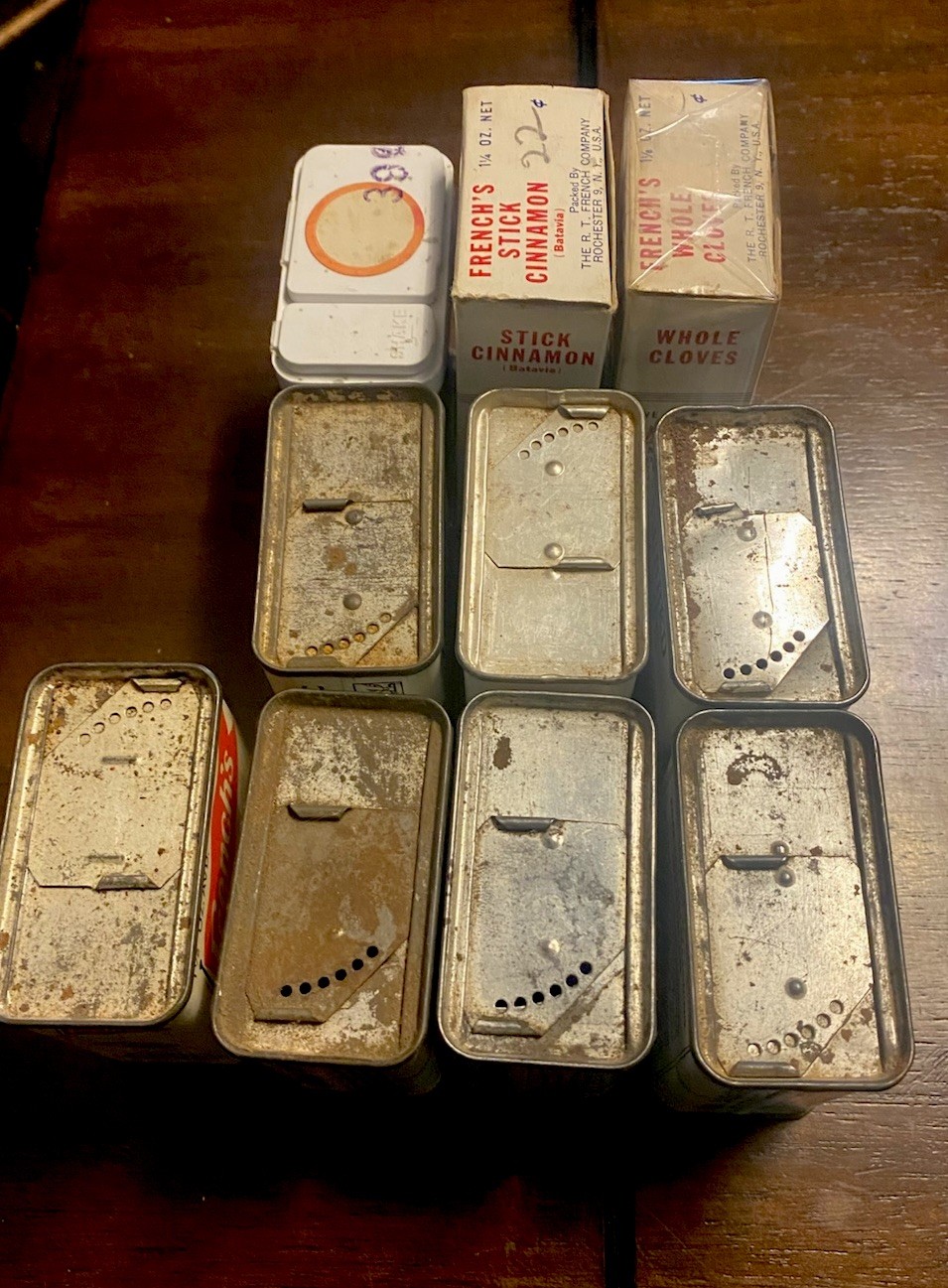 Vintage Lot Of 10 French’s Herb And Spice Tins / Boxes - Some Full