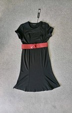 Size 12 Black Belted Midi Office Dress Smart Business Bodycon David Emanuel BNWT