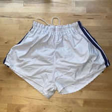 VTG 80s Adidas Lined Running Shorts Mens L White Three Blue Stripes Cotton