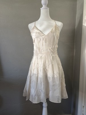 Misha 100% Silk Ivory Textured Dress Size 8 Frayed Bridal Rehearsal Dinner Court