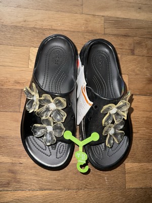Crocs STOMP HYPER FLORAL HIGH SHINE SLIDE Black Unisex Size M7/W9