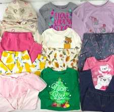 MIXED LOT OF 12 LONG SLEEVE TOPS PANTS HOODIE PAJAMAS BABY GIRL SIZE 18M PINK...