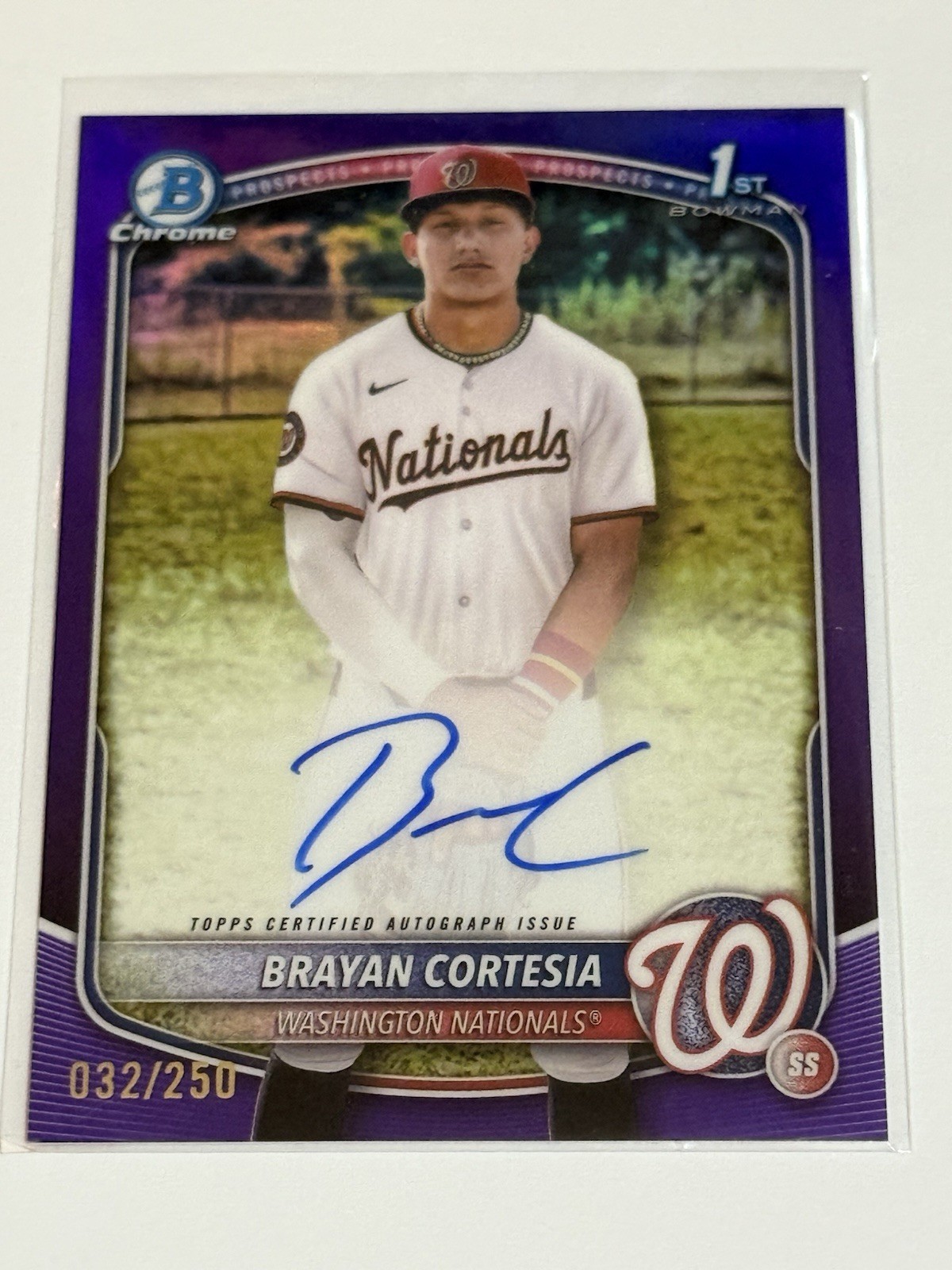 2025 Bowman Chrome Brayan Cortesia Auto True Purple Refractor 32 /250 1st Bowman