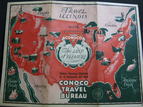 CONOCO GAS OIL - TRAVEL BUREAU - ROAD MAP - ILLINOIS - 1930