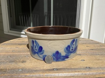 Beaumont Pottery Salt Glaze Stoneware Bowl Baking Dish Cobalt Floral York ME