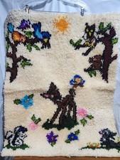 Vintage Bambi Deer Latch Hook Rug Wall Hanging 28x35