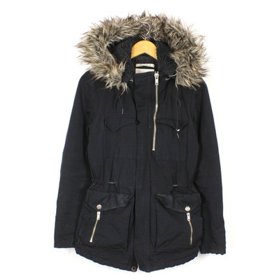 KHUJO Women's Parka Jacket Size M Insulated Black Hooded Pockets Full Zip