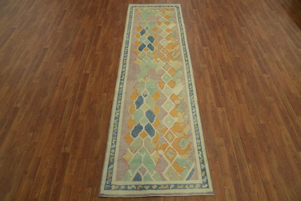 Transitional Oushak Turkish Runner Rug 3x10 Vegetable Dye Oriental Wool Carpet - Image 2 of 4