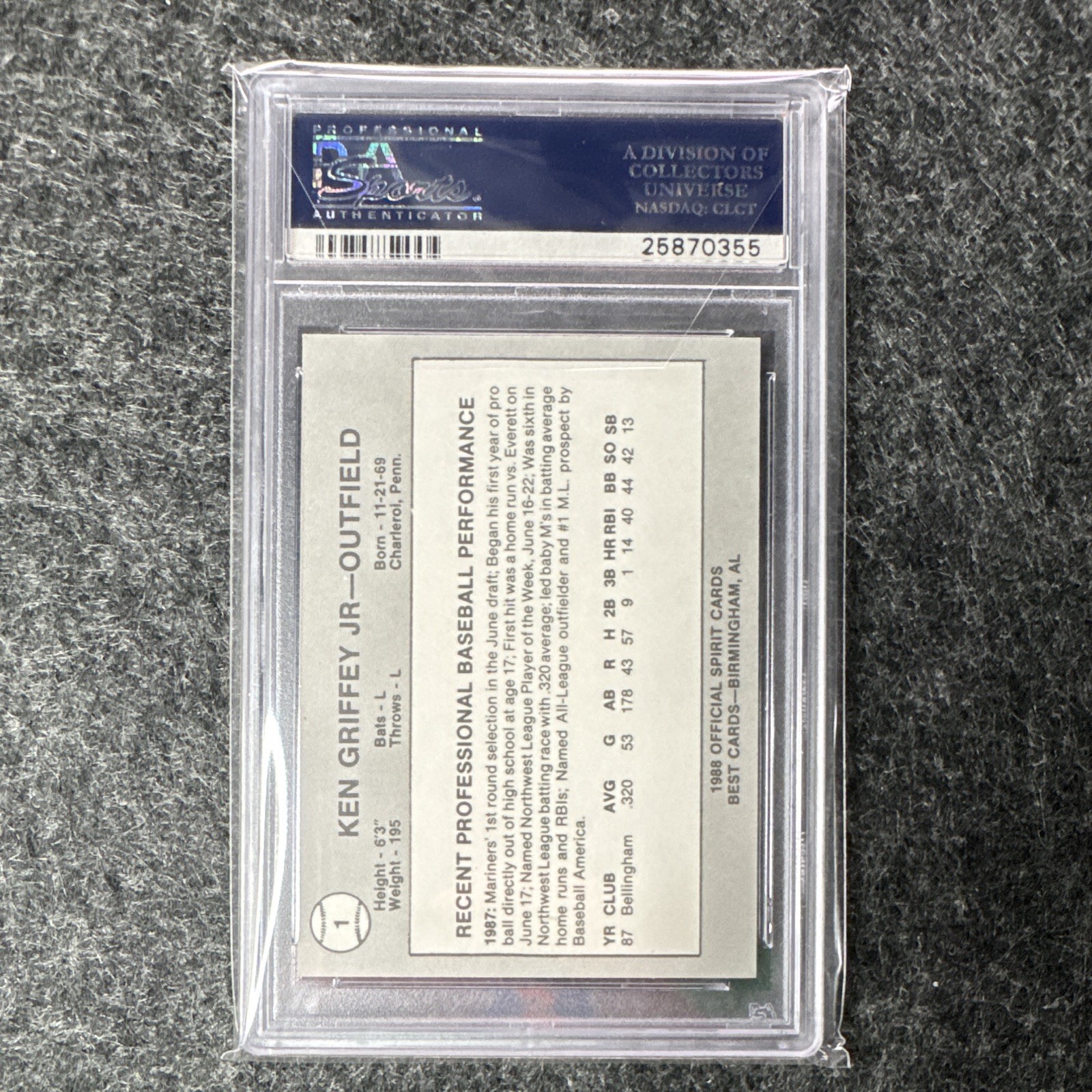 Best 1988 San Bernardino Spirit Ken Griffey Jr. Rookie #1 PSA 8 Cert 25870355 view 2