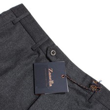 Zanella NWT Flat Front Dress Pants Size 32 US Devon In Gray 100 Wool