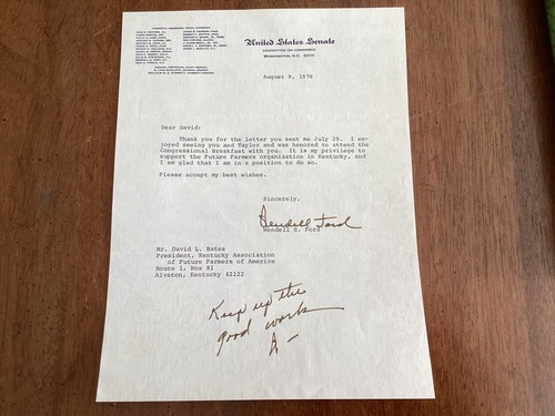 Wendell Ford Signed letter Autographed Signature Senator Kentucky 1976