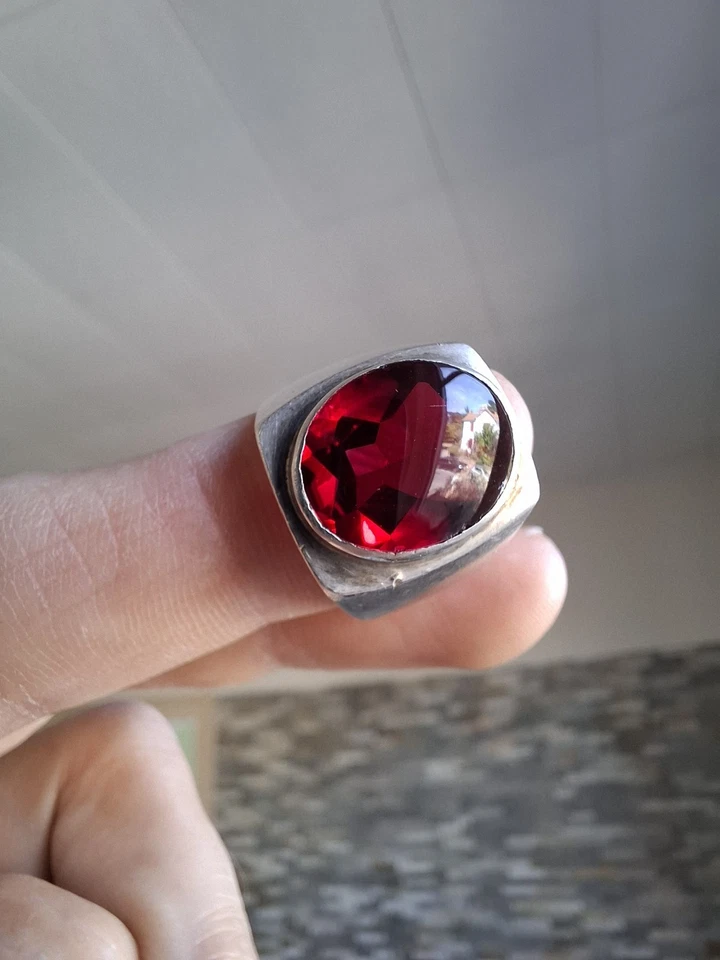 Chevalière Argent pierre rouge - Photo 3/4