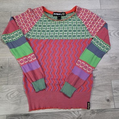 Desigual Long Sleeve Multicolor Knit Sweater Women's Size Large