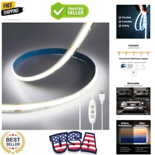 COB Led Strip Light, 6.56FT 2M 5V USB Led Strip Light, 640LEDs 6000K White Cu...